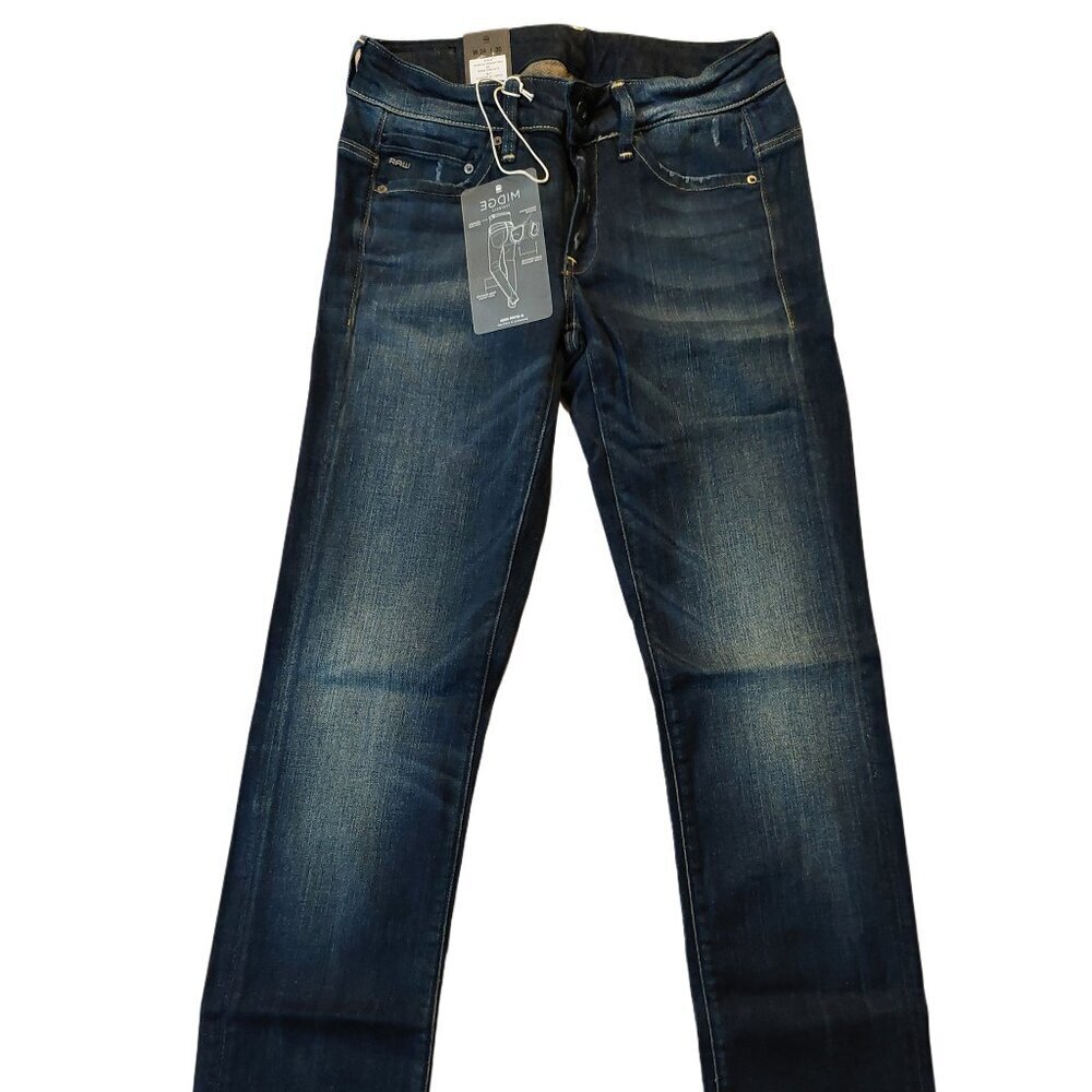 Retro Vintage G-Star Raw Midge Straight D.I. Denim Rugby Blue Wash Jeans 24 NWT